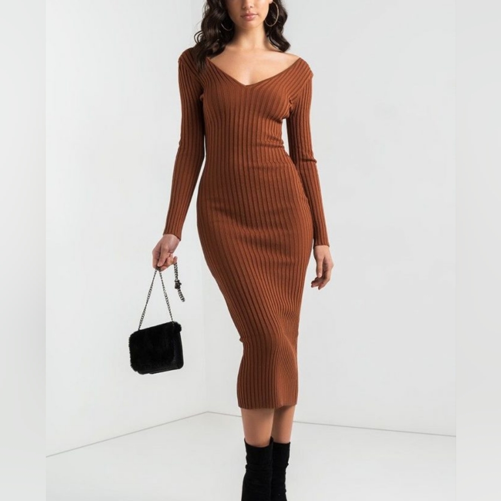 Brown Midi Sweater Dress